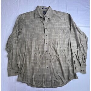 Arrow Men's Plaid Long Sleeve Button Up Shirt, Easy Care, Casual Dress Brown